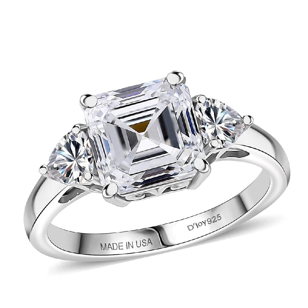 shop lc D'Joy Asscher Cut Moissanite 3.20 ctw Ring in Rhodium Over Sterling Silver