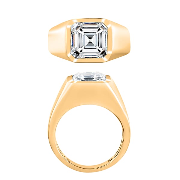 Shop Lc D'Joy Asscher Cut Moissanite 5.20 Ctw Mens Ring In 18K Vermeil Yellow Gold Over Sterling Silver