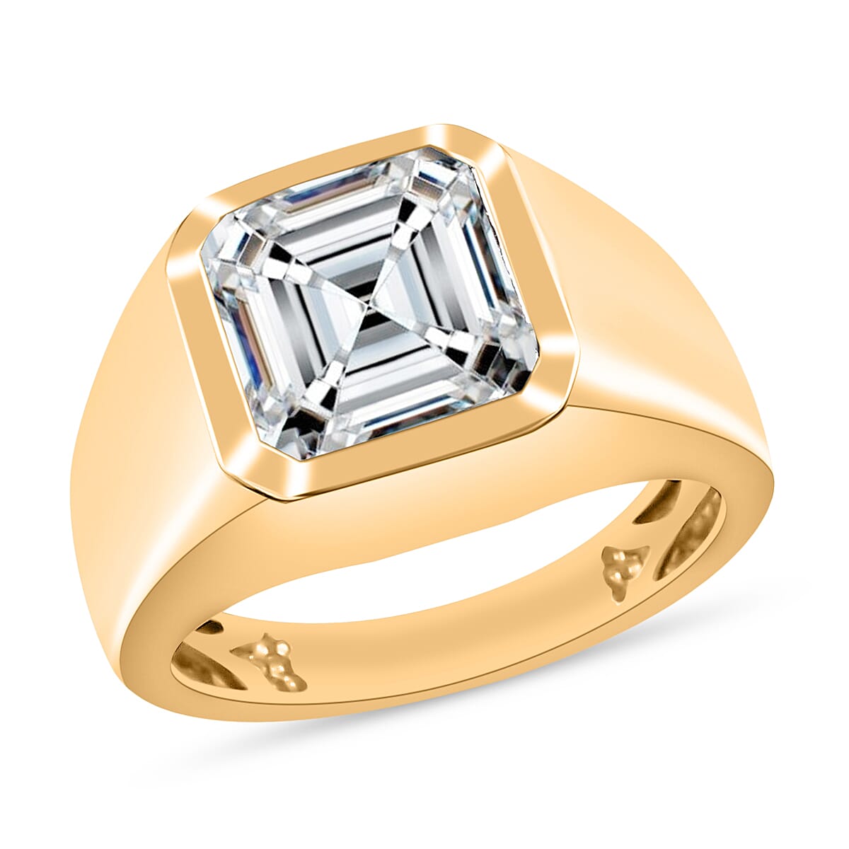 shop lc D'Joy Asscher Cut Moissanite 5.20 ctw Mens Ring in 18K Vermeil Yellow Gold Over Sterling Silver