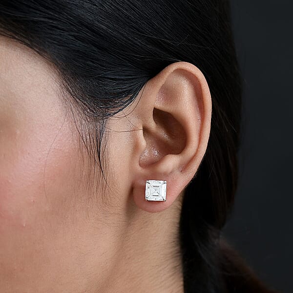Shop Lc D'Joy Asscher Cut Moissanite 5.50 Ctw Stud Earrings In Rhodium Over Sterling Silver