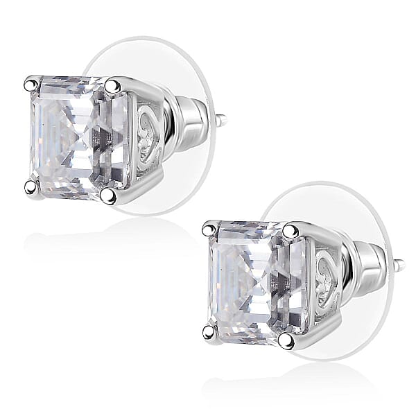 Shop Lc D'Joy Asscher Cut Moissanite 5.50 Ctw Stud Earrings In Rhodium Over Sterling Silver