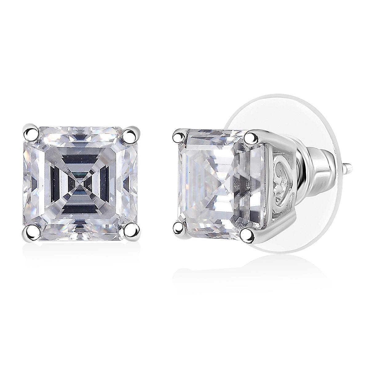 shop lc D'Joy Asscher Cut Moissanite 5.50 ctw Stud Earrings in Rhodium Over Sterling Silver