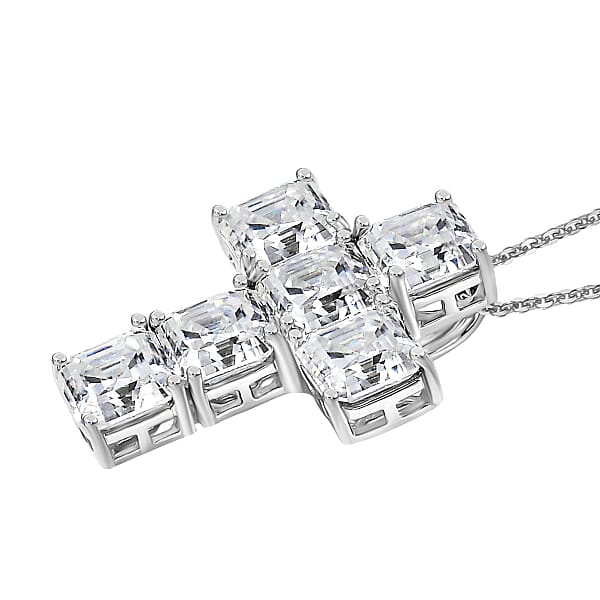 Shop Lc D'Joy Asscher Cut Moissanite 7.00 Ctw Faithlight Pendant Necklace In Rhodium Over Sterling Silver 20 Inches