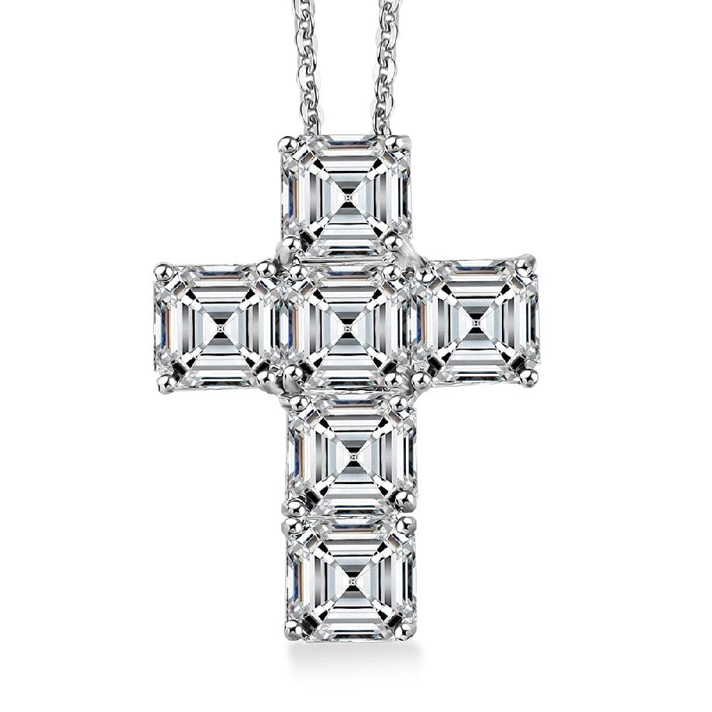 shop lc D'Joy Asscher Cut Moissanite 7.00 ctw Faithlight Pendant Necklace in Rhodium Over Sterling Silver 20 Inches