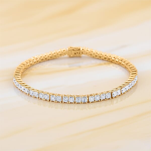 Shop Lc D'Joy Asscher Cut Moissanite 8.30 Ctw Eternal Shine Line Bracelet In 18K Vermeil Yellow Gold Over Sterling Silver (7.25 In)