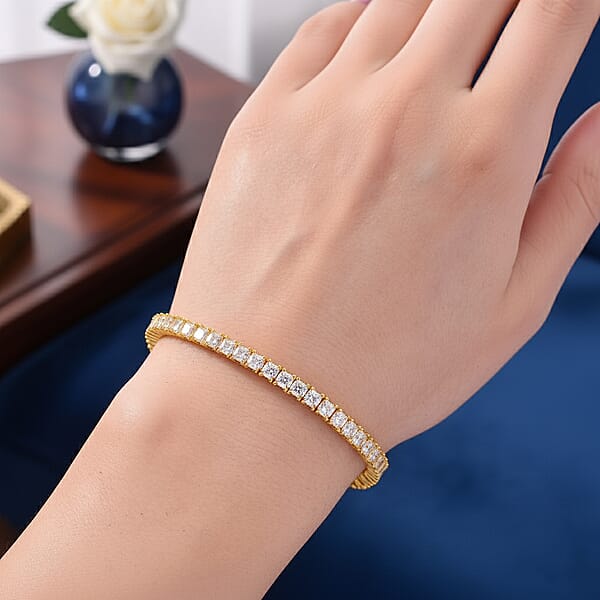 Shop Lc D'Joy Asscher Cut Moissanite 8.30 Ctw Eternal Shine Line Bracelet In 18K Vermeil Yellow Gold Over Sterling Silver (7.25 In)