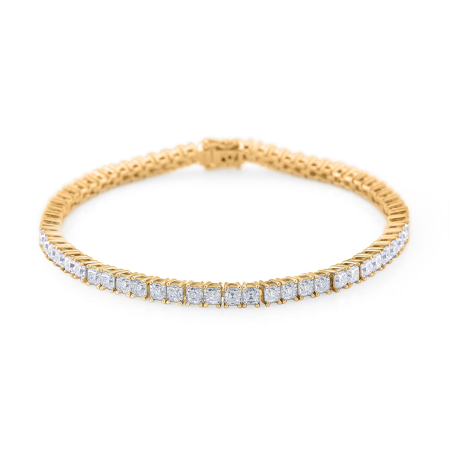 shop lc D'Joy Asscher Cut Moissanite 8.30 ctw Eternal Shine Line Bracelet in 18K Vermeil Yellow Gold Over Sterling Silver (7.25 In)