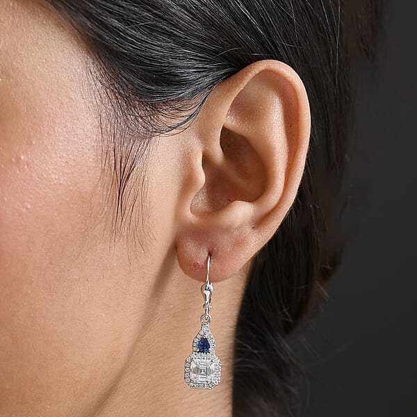 Shop Lc D'Joy Asscher Cut Moissanite Ceylon Blue Sapphire Earrings In Rhodium Over Sterling Silver 3.30 Ctw