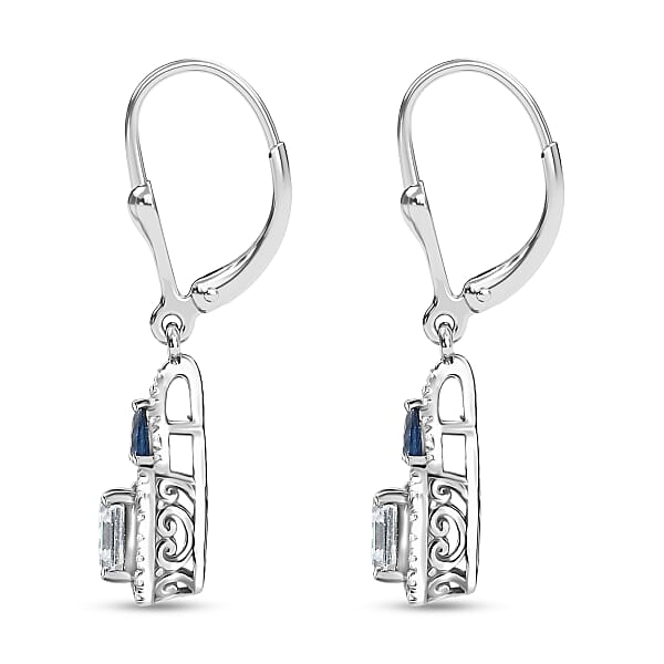 Shop Lc D'Joy Asscher Cut Moissanite Ceylon Blue Sapphire Earrings In Rhodium Over Sterling Silver 3.30 Ctw