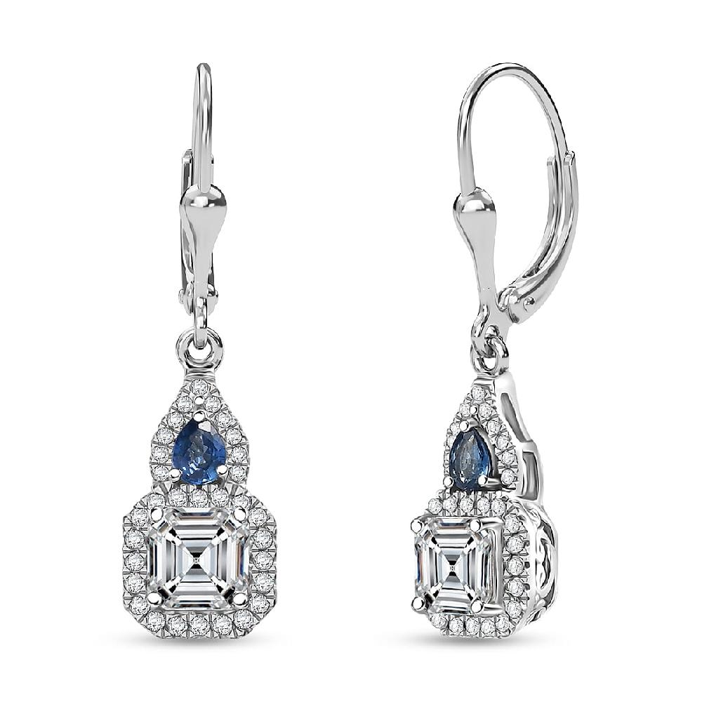 shop lc D'Joy Asscher Cut Moissanite Ceylon Blue Sapphire Earrings in Rhodium Over Sterling Silver 3.30 ctw