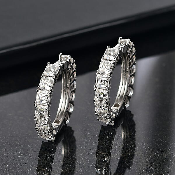 Shop Lc D'Joy Asscher Cut Moissanite Hoop Earrings In Rhodium Over Sterling Silver 6.70 Ctw
