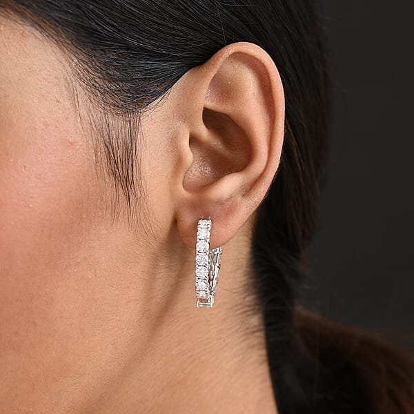 Shop Lc D'Joy Asscher Cut Moissanite Hoop Earrings In Rhodium Over Sterling Silver 6.70 Ctw