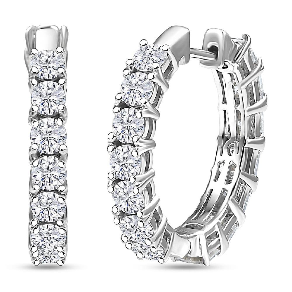 shop lc D'Joy Asscher Cut Moissanite Hoop Earrings in Rhodium Over Sterling Silver 6.70 ctw