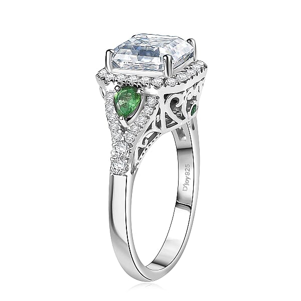 Shop Lc D'Joy Asscher Cut Moissanite Tsavorite Garnet Ring In Rhodium Over Sterling Silver 3.75 Ctw