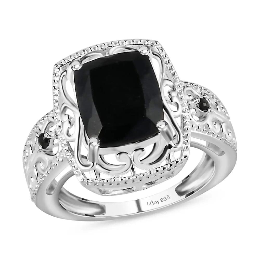 shop lc D'Joy Australian Black Tourmaline Thai Black Spinel Ring in Sterling Silver 3.40 ctw