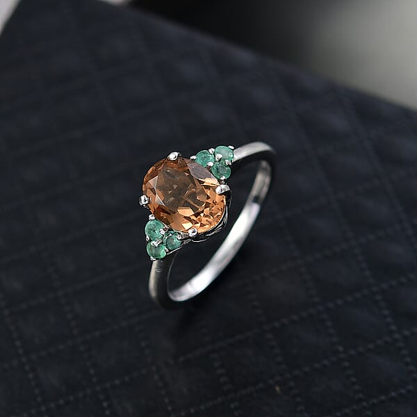 Shop Lc D'Joy Autumn Alexite And Kagem Zambian Emerald 2.00 Ctw Art Deco Ring In Platinum Over Sterling Silver