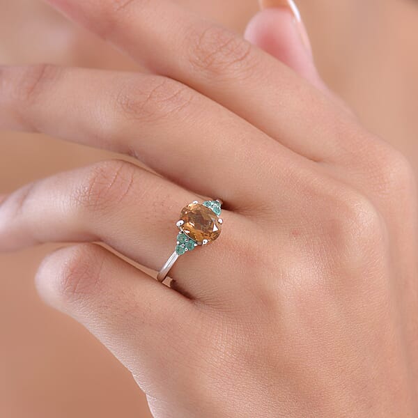 Shop Lc D'Joy Autumn Alexite And Kagem Zambian Emerald 2.00 Ctw Art Deco Ring In Platinum Over Sterling Silver