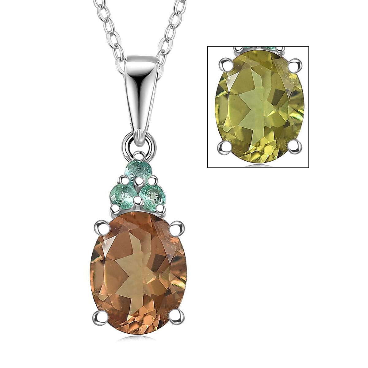 shop lc D'Joy Autumn Alexite and Kagem Zambian Emerald 2.00 ctw Oval Art Deco Pendant Necklace in Platinum Over Sterling Silver 20 Inches