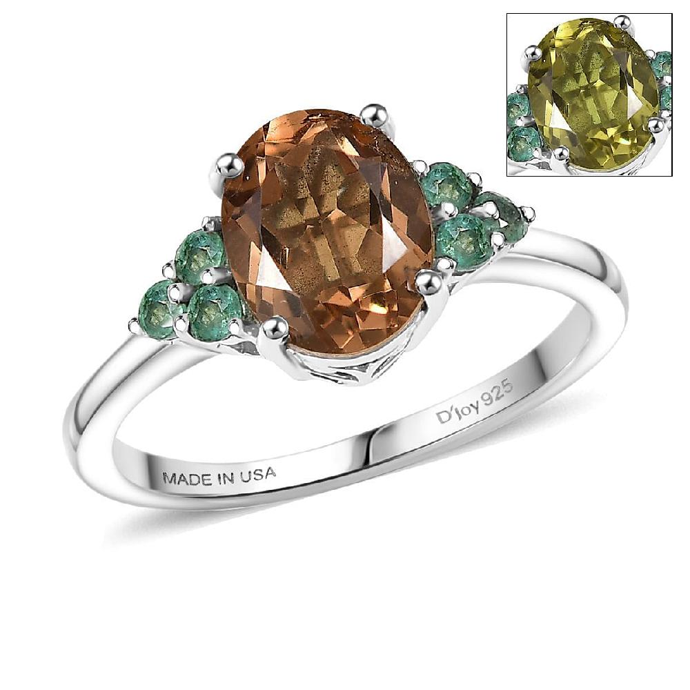 shop lc D'Joy Autumn Alexite and Kagem Zambian Emerald 2.00 ctw Art Deco Ring in Platinum Over Sterling Silver