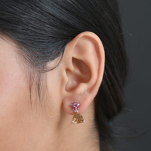 Shop Lc D'Joy Autumn Alexite And Orissa Rhodolite Garnet 3.85 Ctw Floral Earrings In Platinum Over Sterling Silver