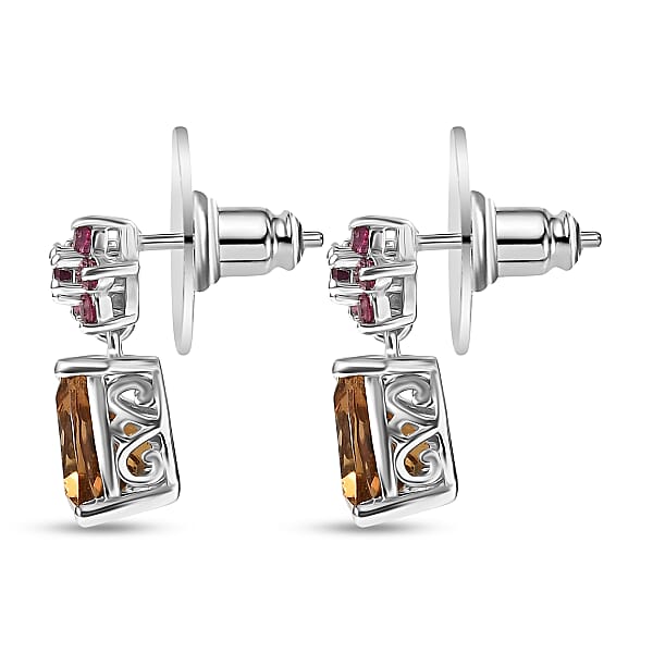 Shop Lc D'Joy Autumn Alexite And Orissa Rhodolite Garnet 3.85 Ctw Floral Earrings In Platinum Over Sterling Silver