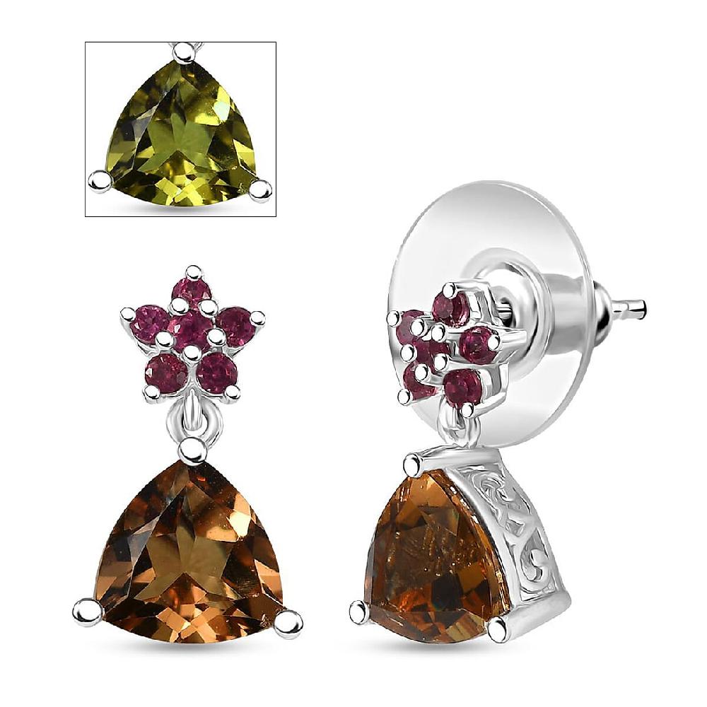 shop lc D'Joy Autumn Alexite and Orissa Rhodolite Garnet 3.85 ctw Floral Earrings in Platinum Over Sterling Silver
