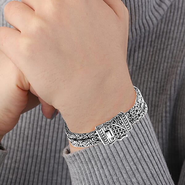 Shop Lc D'Joy Bali Legacy Borobudur Flat Chain Bracelet In Sterling Silver (6.50 In) 39.50 Grams