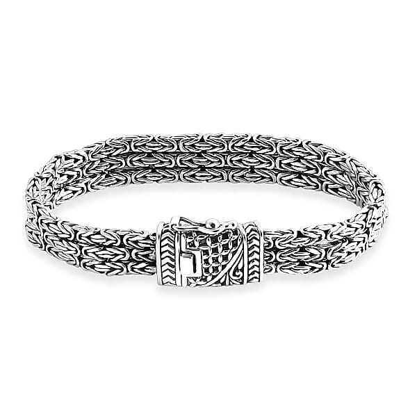 Shop Lc D'Joy Bali Legacy Borobudur Flat Chain Bracelet In Sterling Silver (6.50 In) 39.50 Grams