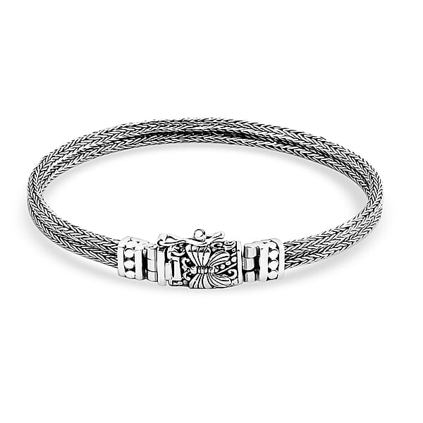 Shop Lc D'Joy Bali Legacy Double Row Tulang Naga With Butterfly Bracelet In Sterling Silver (6.50 In) 15.50 Grams