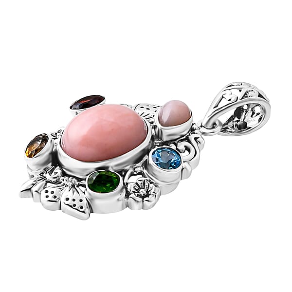 Shop Lc D'Joy Bali Legacy Pink Opal And Multi Gemstone 5.40 Ctw Floral And Butterfly Pendant In Sterling Silver