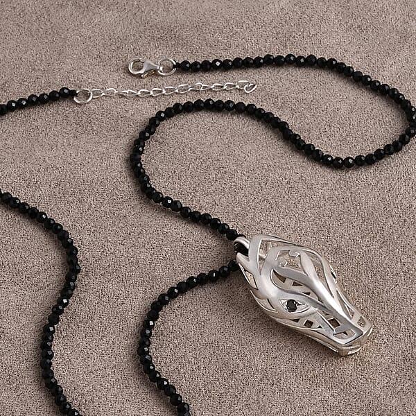 Shop Lc D'Joy Bali Legacy Thai Black Spinel 53.20 Ctw Dragon Pendant With Beaded Necklace In Sterling Silver 20 Inches