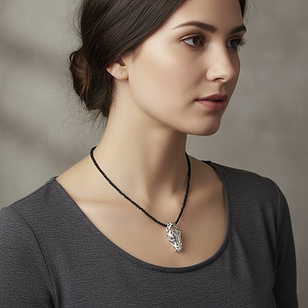 Shop Lc D'Joy Bali Legacy Thai Black Spinel 53.20 Ctw Dragon Pendant With Beaded Necklace In Sterling Silver 20 Inches