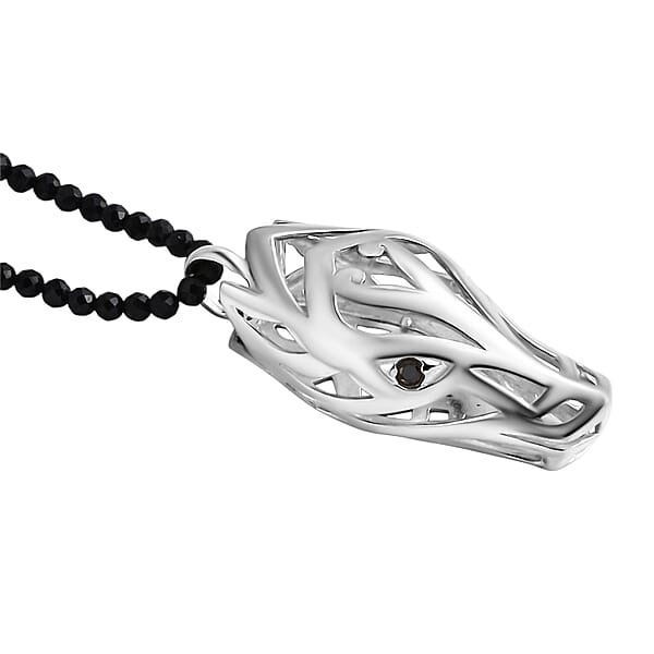 Shop Lc D'Joy Bali Legacy Thai Black Spinel 53.20 Ctw Dragon Pendant With Beaded Necklace In Sterling Silver 20 Inches