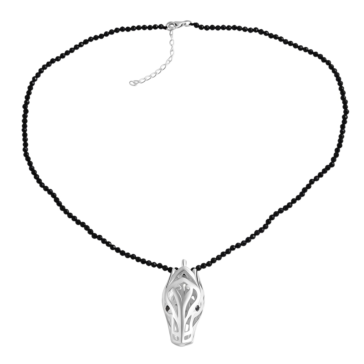 shop lc D'Joy Bali Legacy Thai Black Spinel 53.20 ctw Dragon Pendant with Beaded Necklace in Sterling Silver 20 Inches
