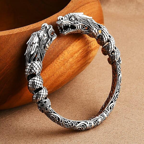 Shop Lc D'Joy Bali Legacy Twin Dragon Cuff Bracelet In Sterling Silver (7.25 In) 42.25 Grams