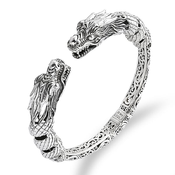 Shop Lc D'Joy Bali Legacy Twin Dragon Cuff Bracelet In Sterling Silver (7.25 In) 42.25 Grams