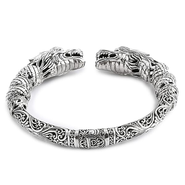 Shop Lc D'Joy Bali Legacy Twin Dragon Cuff Bracelet In Sterling Silver (7.25 In) 42.25 Grams