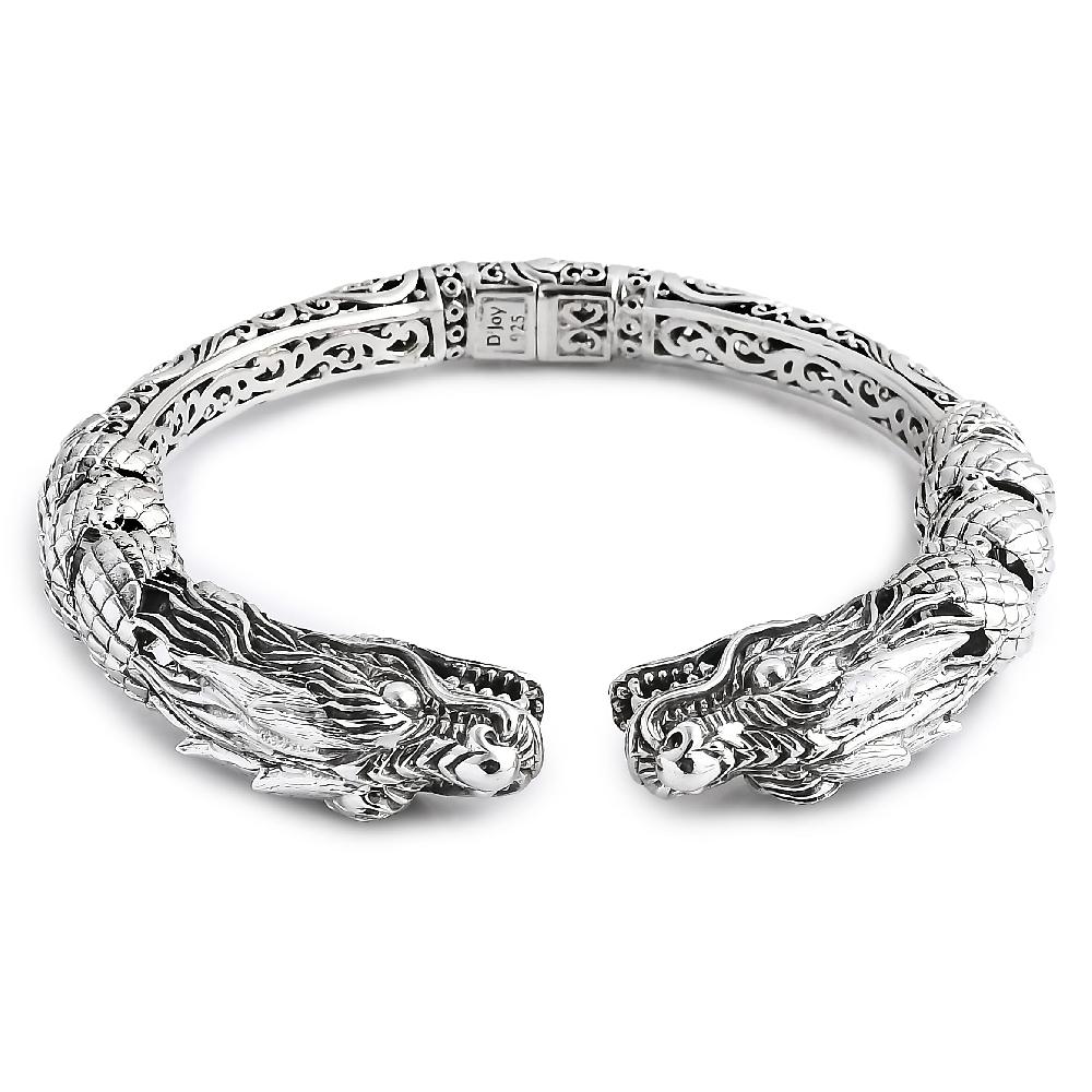 shop lc D'Joy Bali Legacy Twin Dragon Cuff Bracelet in Sterling Silver (7.25 In) 42.25 Grams