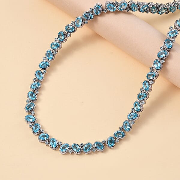 Shop Lc D'Joy Betroka Blue Apatite 31.20 Ctw Floral Vine Necklace In Rhodium Over Sterling Silver 18 Inches