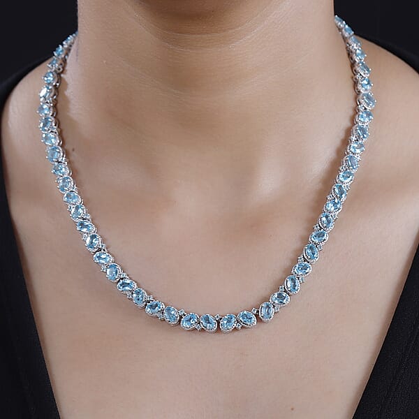 Shop Lc D'Joy Betroka Blue Apatite 31.20 Ctw Floral Vine Necklace In Rhodium Over Sterling Silver 18 Inches