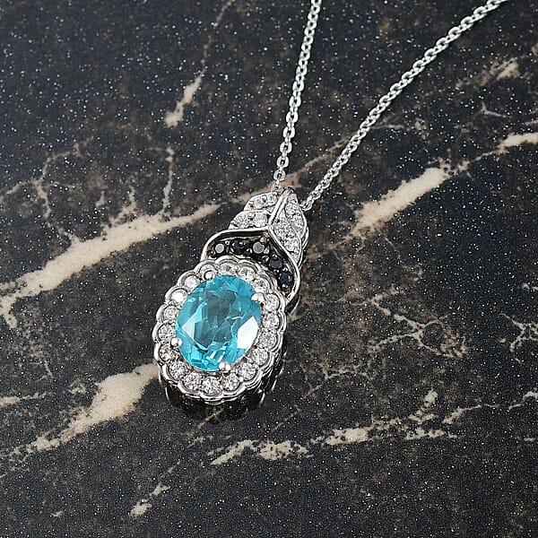 Shop Lc D'Joy Betroka Blue Apatite And Multi Gemstone 2.55 Ctw Regal Bloom Pendant Necklace 20 Inches In Rhodium Over Sterling Silver
