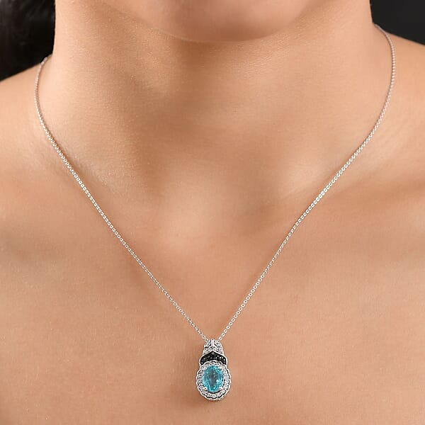 Shop Lc D'Joy Betroka Blue Apatite And Multi Gemstone 2.55 Ctw Regal Bloom Pendant Necklace 20 Inches In Rhodium Over Sterling Silver