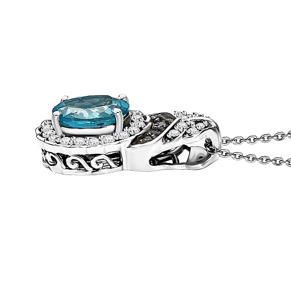 Shop Lc D'Joy Betroka Blue Apatite And Multi Gemstone 2.55 Ctw Regal Bloom Pendant Necklace 20 Inches In Rhodium Over Sterling Silver