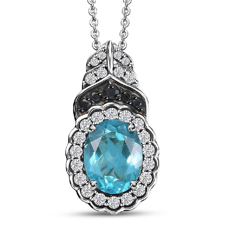 shop lc D'Joy Betroka Blue Apatite and Multi Gemstone 2.55 ctw Regal Bloom Pendant Necklace 20 inches in Rhodium Over Sterling Silver