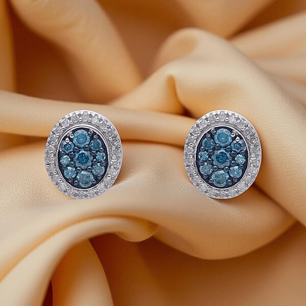Shop Lc D'Joy Blue And White Diamond 0.50 Ctw Desert Sunrise Earrings In Rhodium Over Sterling Silver