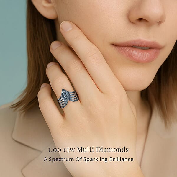 Shop Lc D'Joy Blue Diamond 0.90 Ctw Chevron Ring In Rhodium Over Sterling Silver