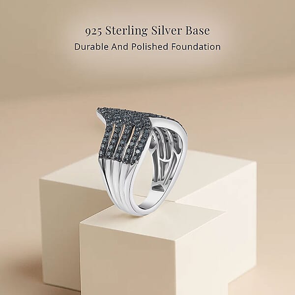 Shop Lc D'Joy Blue Diamond 0.90 Ctw Chevron Ring In Rhodium Over Sterling Silver