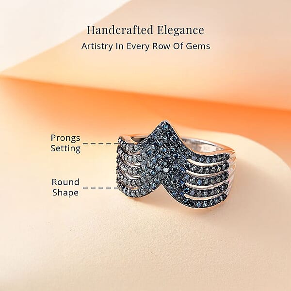 Shop Lc D'Joy Blue Diamond 0.90 Ctw Chevron Ring In Rhodium Over Sterling Silver