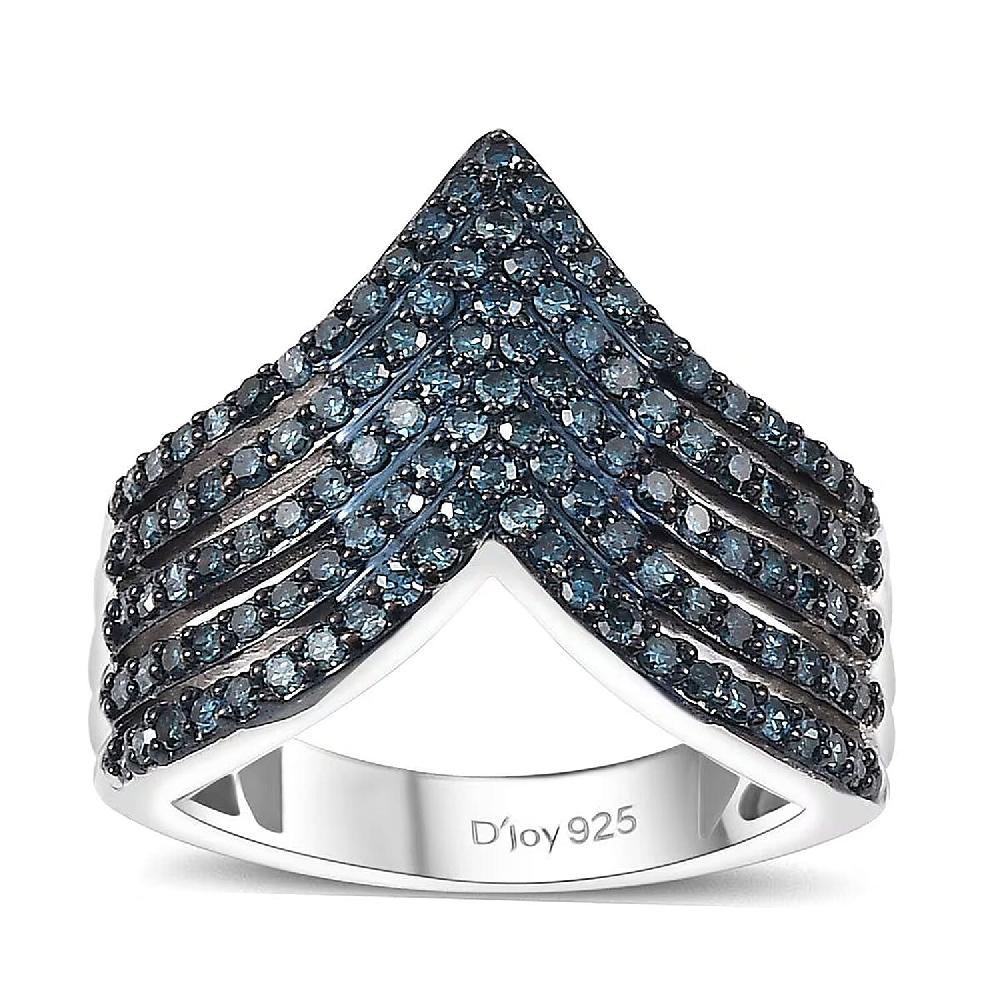 shop lc D'Joy Blue Diamond 0.90 ctw Chevron Ring in Rhodium Over Sterling Silver