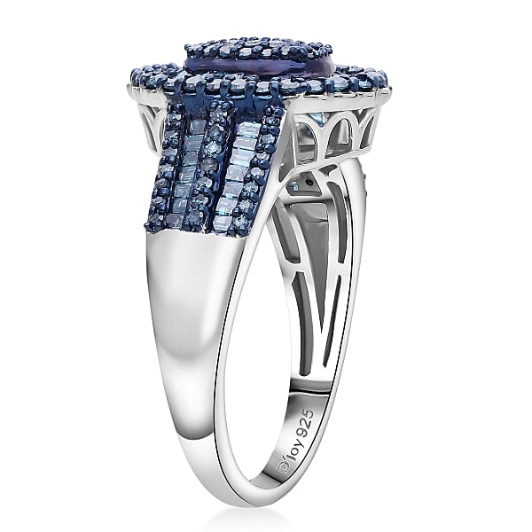 Shop Lc D'Joy Blue Diamond 1.00 Ctw Cocktail Cluster Ring In Rhodium Over Sterling Silver